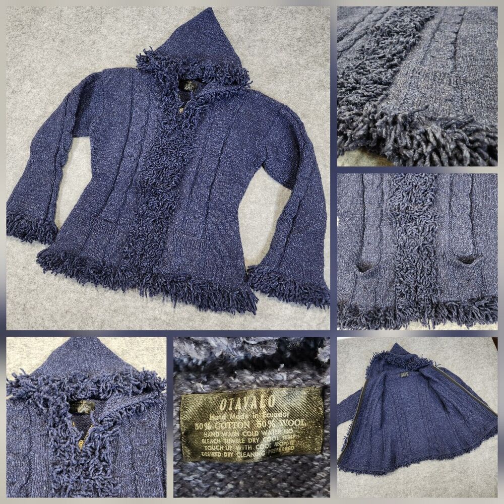 Otavalo‎ Cardigan Womens M Or L Native American Wool Cable Knit Blue Zip Sweater